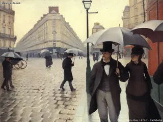 🌷 Gemälde, Kunst, Regen, Regenschirm, Straße, Stadt telegram sticker