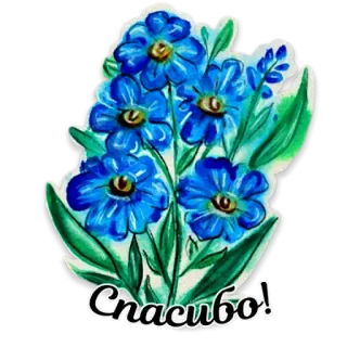 💐 Спасибо! flowers, bouquet, thank you, Russian, blue flowers, gratitude telegram sticker