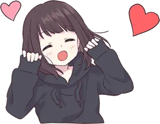 ❤️ anime meisje, schattig, kawaii, harten, vrolijk whatsapp sticker