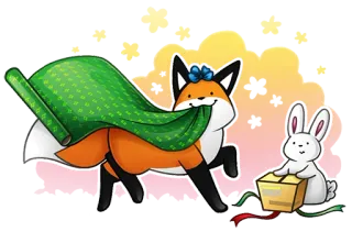 🎁 zorro, conejo, papel de regalo, regalo, lindo, dibujos animados, animal, lazo telegram sticker