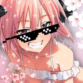 😎 Astolfo Fate/Apocrypha Anime, Manga, Personnage, Lunettes, Cheveux Roses, Étincelles, Mignon telegram sticker
