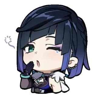 🥱 Yelan Genshin Impact yelan, genshin impact, gra wideo, postać, chibi, całus, słodki telegram sticker