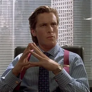 🤨 Patrick Bateman American Psycho Geschäftsmann, Serienmörder, Yuppie, Finanzen, Büro whatsapp sticker