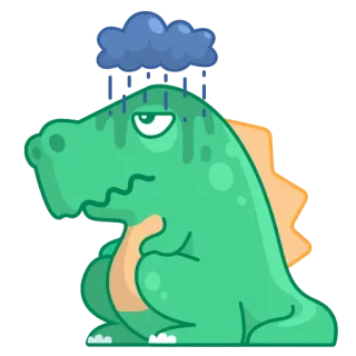 😔 恐龙, 难过, 雨, 云, 卡通, 绿色, 可爱 whatsapp sticker