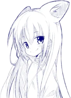 🙂 anime, gadis, sketsa, imut, telinga, rambut panjang telegram sticker