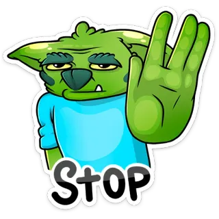 ✋️ STOP parar, verde, monstro, mão, gesto, desenho animado whatsapp sticker