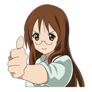 👍 garota anime, polegar para cima, sorrindo, desenho animado, fofo/a, óculos telegram sticker