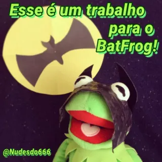 🦇 Kermit Esse é um trabalho para o BatFrog! Kermit, BatFrog, meme, puppet, Bat Man telegram sticker