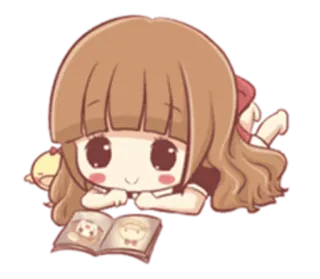 📖 Mädchen, lesen, Buch, süß, kawaii, Cartoon telegram sticker