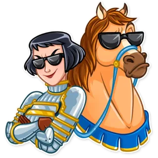 😎 knight, armor, horse, cartoon, sunglasses, cool, animal, character whatsapp sticker