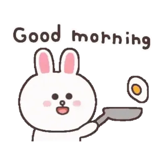 🐻 Good morning buongiorno, coniglio, uovo, colazione, padella, coniglietto, carino whatsapp sticker
