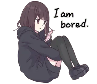 😶 I am bored. garota anime, entediada, sentada, kawaii, adesivo telegram sticker