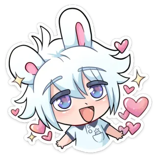 😍 Anime, Lapin, Kawaii, Mignon, Coeurs, Chibi telegram sticker