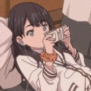 💛 Anime, Cô gái, Game mobile, Đang chơi, Tai nghe telegram sticker