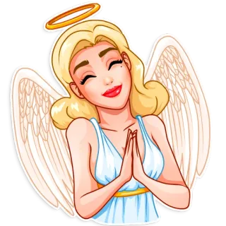 😇 angel, halo, wings, prayer, blonde, cartoon telegram sticker