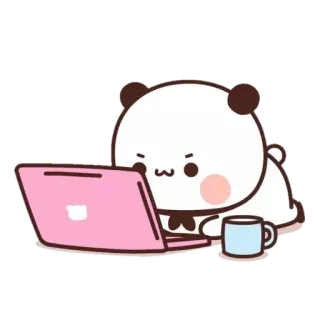 😏 panda, lindo, dibujos animados, portátil, café, kawaii, pegatina whatsapp sticker