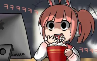 😆 ㅋㅋㅋㅋㅋ Anime, Fille, Manger, Ordinateur, Popcorn, Casque, Rire whatsapp sticker