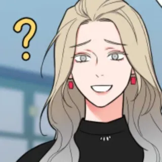 😅 ? woman, question mark, blonde hair, cartoon, expression, illustration telegram sticker