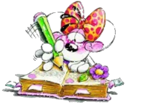 ❤ desenho animado, rato, livro, lápis, escrita, flor telegram sticker