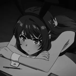 🖤 Anime, Ragazza, Orecchie da coniglio, Monocromatico, Carina, Sdraiata telegram sticker