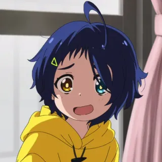 🥚 アニメ, 女の子, 悲しい, 黄色いパーカー telegram sticker