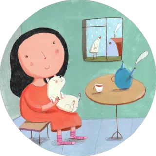 😌 gadis, kucing, teh, jendela, hari hujan, nyaman, lucu whatsapp sticker