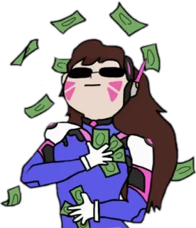 💵 D.Va Overwatch D.Va, Overwatch, uang, gamer, video game, tunai, kaya, kacamata hitam telegram sticker