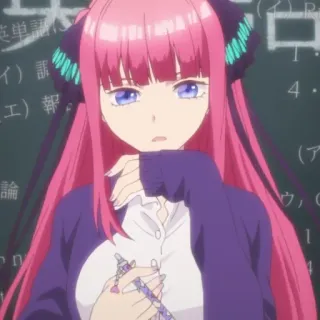🤓 Nino Nakano The Quintessential Quintuplets Anime, Personagem, Nino Nakano, The Quintessential Quintuplets, Cabelo rosa, Estudante telegram sticker
