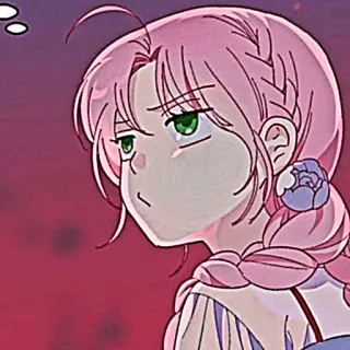 🌸 anime, wanita, rambut merah muda, kepang, mata hijau, kartun telegram sticker