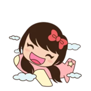 ✈ การ์ตูน, เด็กผู้หญิง, เครื่องบิน, น่ารัก, บิน, เมฆ telegram sticker