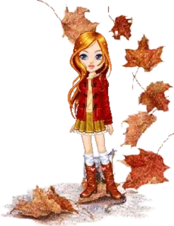 🍁 소녀, 가을, 나뭇잎, 빨간색, 부츠, 애니메이션 telegram sticker