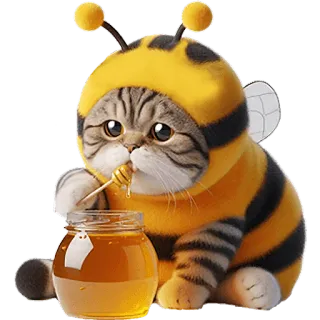 🍯 แมว, ผึ้ง, น้ำผึ้ง, น่ารัก, สัตว์, สัตว์เลี้ยง, คาวาอิ, การ์ตูน whatsapp sticker
