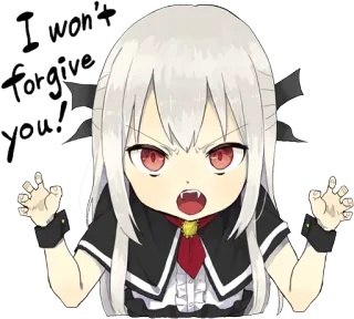 😠 I won't forgive you! 애니메이션, 만화, 화난, 치비, 귀여운, 소녀, 복수심에 불타는 whatsapp sticker