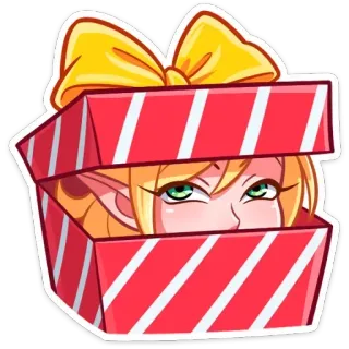 👀 regalo, elfo, scatola, presente, cartone animato, adesivo, anime telegram sticker