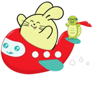 😝 coniglio, tartaruga, aereo, volare, cartone animato, animali, amici whatsapp sticker