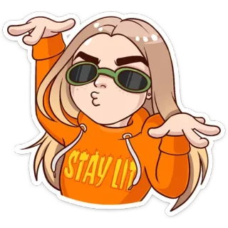 😎 STAY LIT Dessin animé, Sticker, Fille, Orange, Lunettes de soleil, Cool, Stylé telegram sticker