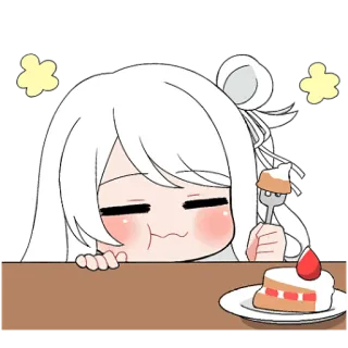 😋 fille anime, mangeant gâteau, mignon, dessin animé, sucré, dessert telegram sticker