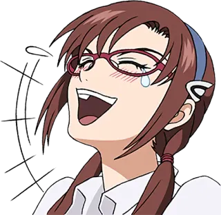 😆 animé, fille, rire, pleurer, lunettes, cheveux bruns telegram sticker