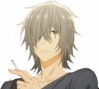 🚬 anime, cigarro, fumando, homem, cabelo grisalho telegram sticker