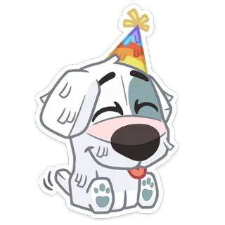 🥳 chien, chiot, animal, mignon, chapeau de fête, fête whatsapp sticker