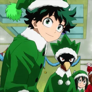 🥦 Izuku Midoriya My Hero Academia 애니메이션, 크리스마스, 엘프, MHA, 데쿠, 나의 히어로 아카데미아 telegram sticker