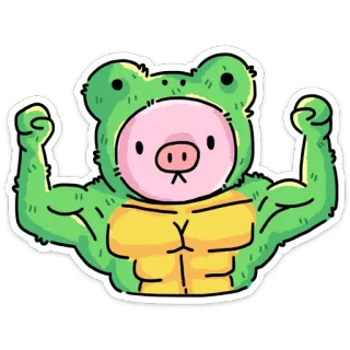 💪 青蛙, 猪, 肌肉, 强壮, 卡通, 动物 telegram sticker