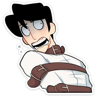 😨 straight jacket, cartoon character, man, distress, anxiety, fear telegram sticker