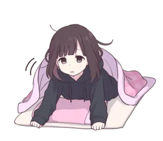 ✨ garota anime, fofa, kawaii, cobertor, dentro de casa, cama, menina telegram sticker