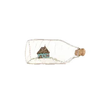 🔮 botella, casa, mensaje en botella, miniatura, acuarela, sueño, caprichoso telegram sticker