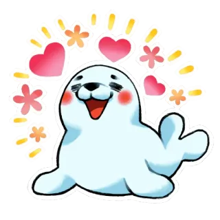 🥰 foca, lindo, feliz, corazones, flores, dibujos animados, pegatina telegram sticker