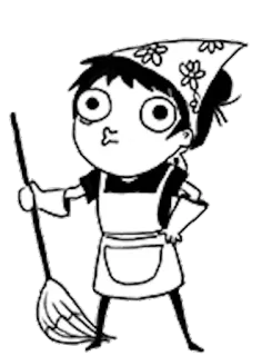 🧹 Pembantu, Pembersihan, Pekerjaan rumah, Kartun, Karakter, Monokrom telegram sticker