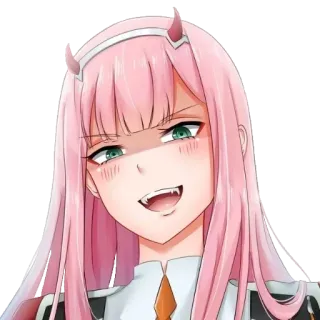 😈 Zero Two Darling in the Franxx anime, zero two, darling in the franxx, pink hair, horns, anime girl telegram sticker