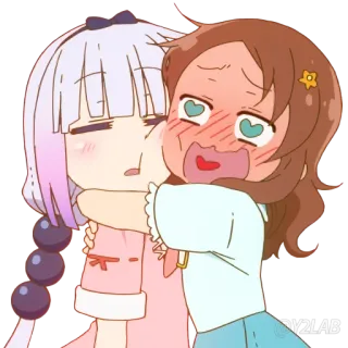 🫂 Kanna Kamui Miss Kobayashi's Dragon Maid Anime, Kanna, Dễ thương, Ôm, Thân thiện, Nhân vật telegram sticker