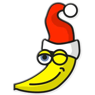🎅 Banane, Weihnachten, Obst, Cartoon, Zwinkern, Weihnachtsmütze telegram sticker